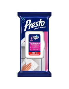 PRESTO Ściereczki nawilżane do różnych powierzchni, 55 szt.
