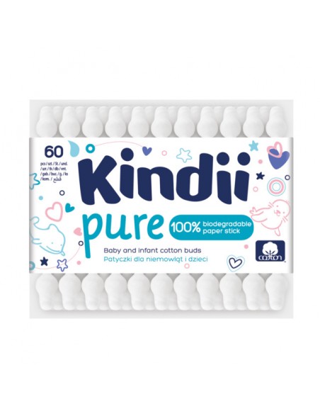 CLEANIC KINDII PURE Patyczki higieniczne dla niemowląt, 60 szt 