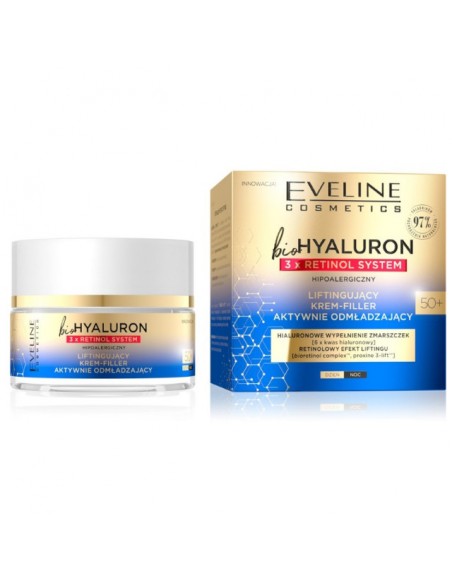EVELINE BIOHYALURON 3XRETINOL Krem do twarzy 50+ ODMŁADZAJĄCY, 50 ml 