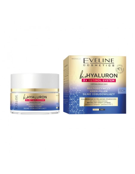 EVELINE BIOHYALURON 3XRETINOL Krem do twarzy 60+ ODBUDOWUJĄCY, 50 ml