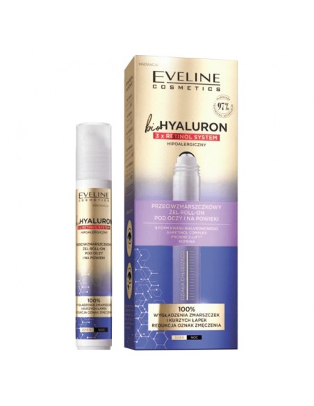 EVELINE BIOHYALURON 3XRETINOL Roll-on pod oczy i na powieki PRZECIWZMARSZCZKOWY, 18 ml