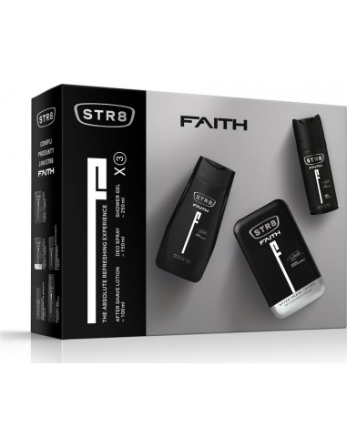 STR 8 FAITH Zestaw żel pod prysznic + dezodorant + płyn po goleniu, 250 ml + 150 ml + 100 ml