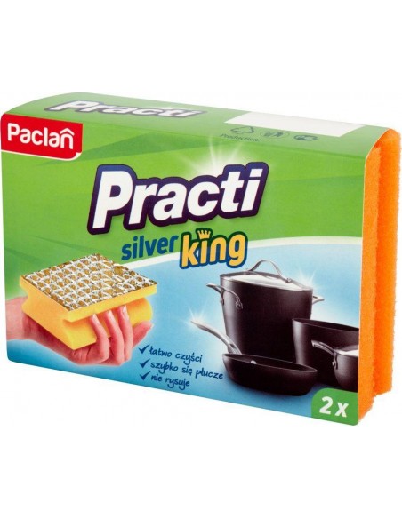 PACLAN PRACTI Gąbka zmywak kuchenny do naczyń SILVER KING, 2 szt