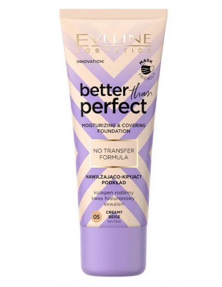 EVELINE BETTER THAN PERFECT Podkład nawilżająco-kryjący 05 CREAMY BEIGE, 30 ml 