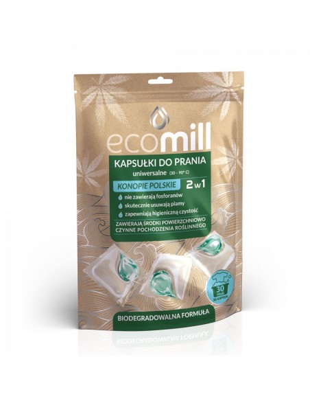 ECO MILL kapsułki do prania 2w1 KONOPIE POLSKIE UNIWERSALNE, 30 kapsułek