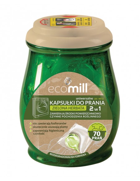 MILL ECO Kapsułki do prania 2w1 ZIELONA HERBATA UNIWERSALNE, 70 szt 