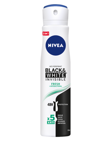 NIVEA WOMEN BLACK & WHITE INVISIBLE Antyperspirant spray FRESH + ANTIBACTERIAL, 250 ml