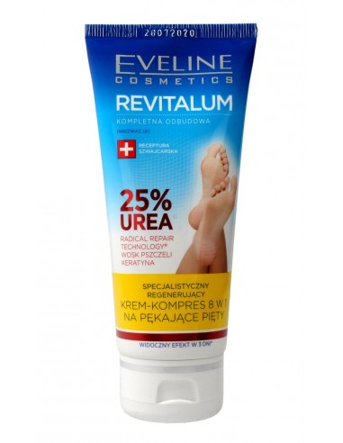 Eveline, Revitalum, specjalistyczny regenerujący krem-kompres 8w1 na pękające pięty 25% Urea, 100 ml