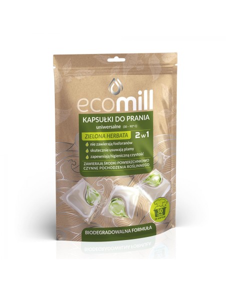 ECOMILL Kapsułki do prania 2w1 UNIWERSALNE ZIELONA HERBATA, 30 szt 