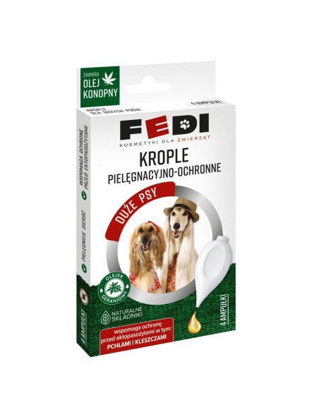 FEDI Krople na pchły i kleszcze PIELĘGNACYJNO - OCHRONNE dla dużych psów, 4 x 4 ml