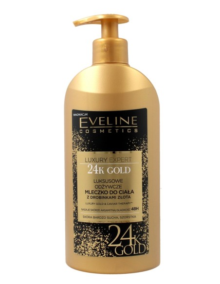 EVELINE LUXURY EXPERT 24K GOLD Mleczko do ciała LUKSUSOWE ODŻYWCZE Z DROBINKAMI ZŁOTA,  350 ml