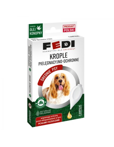 FEDI Krople na pchły i kleszcze PIELĘGNACYJNO - OCHRONNE dla średnich psów, 4 x 2,5 ml