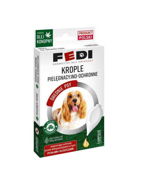 FEDI Krople na pchły i kleszcze PIELĘGNACYJNO - OCHRONNE dla średnich psów, 4 x 2,5 ml