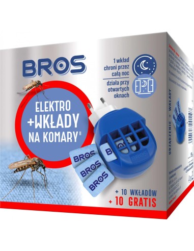 BROS Elektrofumigator owadobójczy NA KOMARY + 10 wkładów + 10 wkładów GRATIS