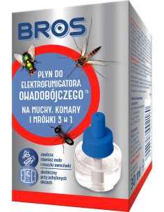 BROS Płyn do elektrofumigatora 3w1 NA MUCHY, KOMARY I MRÓWKI, 30 ml
