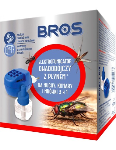 BROS Elektrofumigator owadobójczy 3w1 NA MUCHY, KOMARY i MRÓWKI + płyn 30 ml, zestaw