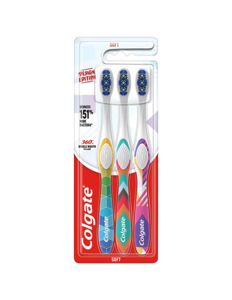 COLGATE 360 WHOLE MOUTH CLEAN Szczoteczka do zębów SOFT DESIGN EDITION, 3 szt