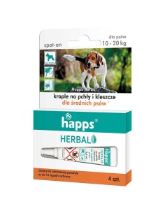 HAPPS HERBAL Krople na pchły i kleszcze dla  psów 10-20 kg, 4 szt
