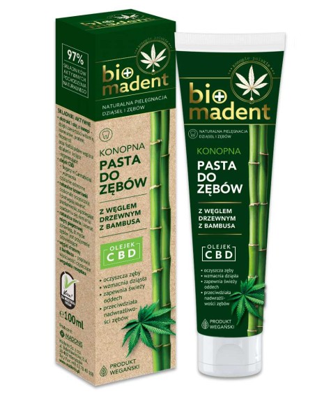 BIO MADENT Pasta do zębów KONOPNA Z WĘGLEM DRZEWNYM Z BAMBUSA, 100 ml 