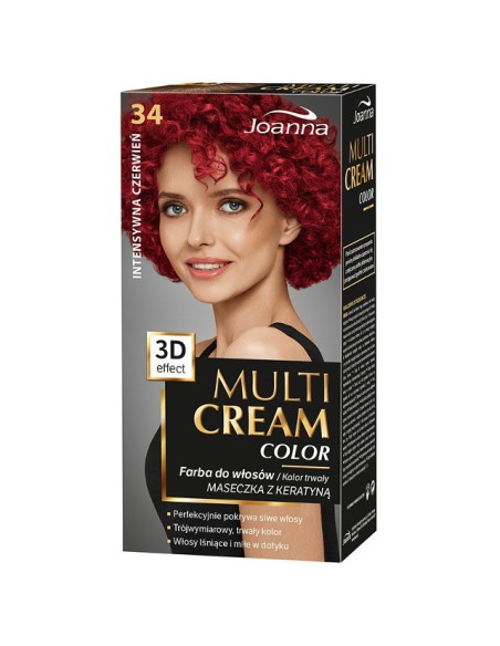 JOANNA MULTI CREAM COLOR Farba do włosów 34 INTENSYWNA CZERWIEŃ