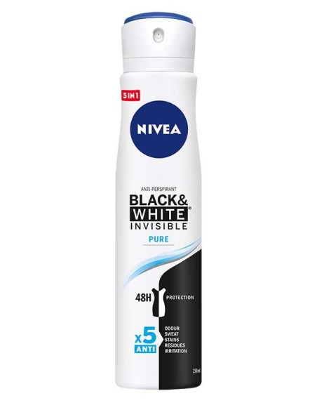 NIVEA Antyperspirant damski w sprayu BLACK&WHITE INVISIBLE PURE, 250 ml