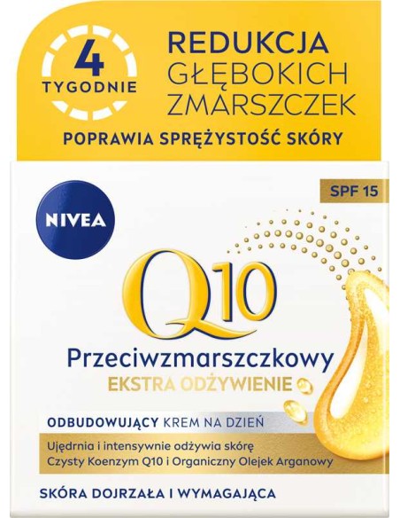 NIVEA Q10 EKSTRA ODŻYWIENIE Krem do twarzy na dzień do cery dojrzałej ODBUDOWUJĄCY, PRZECIWZMARSZCZKOWY SPF15, 50 ml