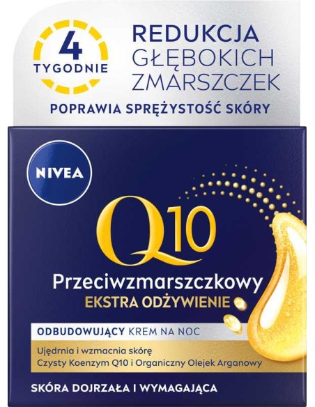 NIVEA Q10 EKSTRA ODŻYWIENIE Krem do twarzy na noc do cery dojrzałej ODBUDOWUJĄCY, PRZECIWZMARSZCZKOWY, 50 ml