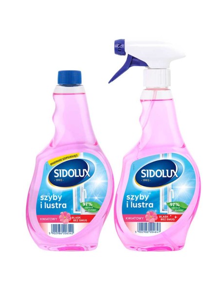 SIDOLUX CRYSTAL Płyn do szyb FLOWER, 500 ml + 500 ml zapas