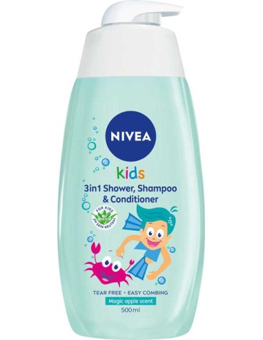 NIVEA KIDS Żel do mycia ciała i włosów z odżywką 3w1 dla chłopców JABŁKOWY, 500 ml