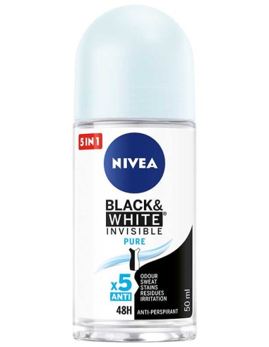 NIVEA Antyperspirant damski w kulce 5w1 BLACK & WHITE INVISIBLE PURE, 50 ml