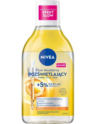 NIVEA Płyn micelarny do demakijażu dla cery wrażliwej i zmęczonej ROZŚWIETLAJĄCY + 5% SERUM, 400 ml