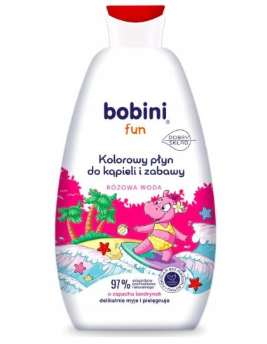 BOBINI FUN  Kolorowy płyn do kąpieli i zabawy RÓŻOWA WODA, 500 ml