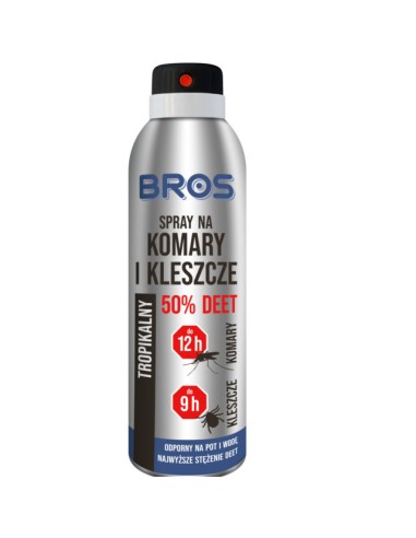 BROS Spray na komary i kleszcze 50% DEET TROPIKALNY, 180 ml