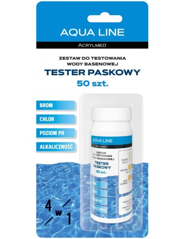 AQUA LINE Tester paskowy do badania wody w basenie 4w1, 50 szt