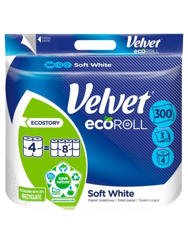 VELVET ecoROLL Papier toaletowy SOFT WHITE 4 rolki, 1 worek