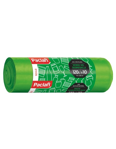 PACLAN Worki na śmieci do segregacji szkła ZIELONE 120 l, 10 szt