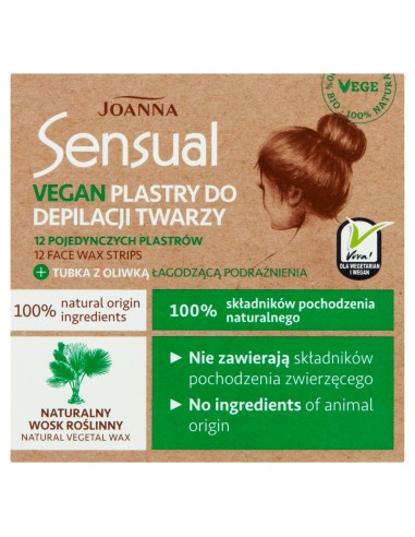 JOANNA SENSUAL Plastry do depilacji twarzy VEGAN, 12 szt