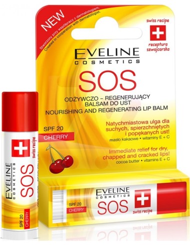 EVELINE Odżywczo-regenerujący balsam do ust Cherry S.O.S., 4,5 g