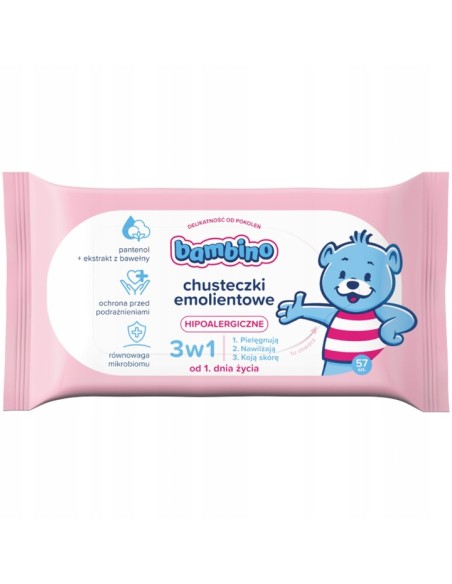 BAMBINO Chusteczki hipoalergiczne dla niemowląt i dzieci EMOLIENTOWE, 57 szt