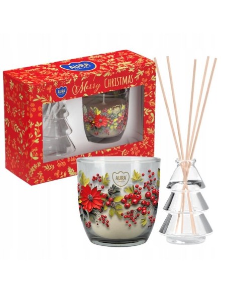 AURA BISPOL Zestaw prezentowy XMAS świeca zapachowa wanilia + patyczki zapachowe