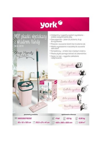 YORK HANDY BOX Mop płaski + wiadro + 2 x wkład, 1 zestaw