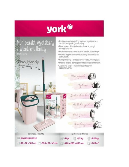 YORK HANDY BOX Mop płaski + wiadro + 2 x wkład, 1 zestaw
