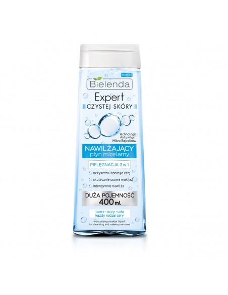 Bielenda Expert Czystej Skóry Płyn micelarny 3w1 nawilżający do demakijażu 400ml