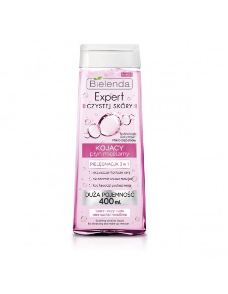 BIELENDA Expert Czystej Skóry Płyn micelarny 3w1 kojący do demakijażu, 400 ml