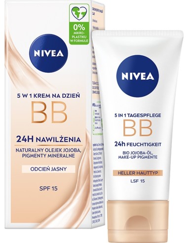 NIVEA Nawilżający Krem BB 5 w 1 SPF15 ODCIEN JASNY, 50 ml