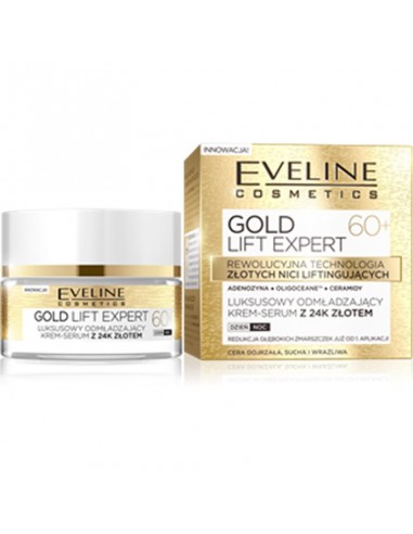 Eveline Gold Lift Expert krem-serum 60+ luksusowy odmładzający z 24K złotem na dzień na noc 50ml