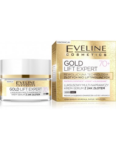 Eveline Gold Lift krem-serum 70+ multinaprawczy, regenerujący z 24k złotem na dzień na noc 50ml
