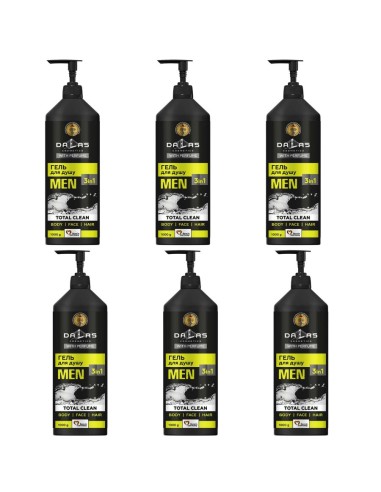 DALAS MEN Żel pod prysznic 3W1 do twarzy, ciała i włosów TOTAL CLEAN 1000 g, 6 szt