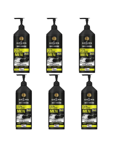 DALAS MEN Żel pod prysznic 3W1 do twarzy, ciała i włosów TOTAL CLEAN 1000 g, 6 szt