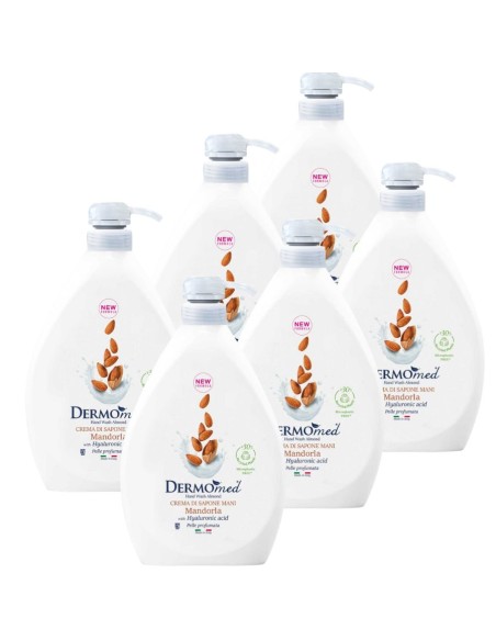 ‌DERMOMED Mydło w płynie MIGDAŁ, 1000 ml z pompką,  pakiet 6 szt.